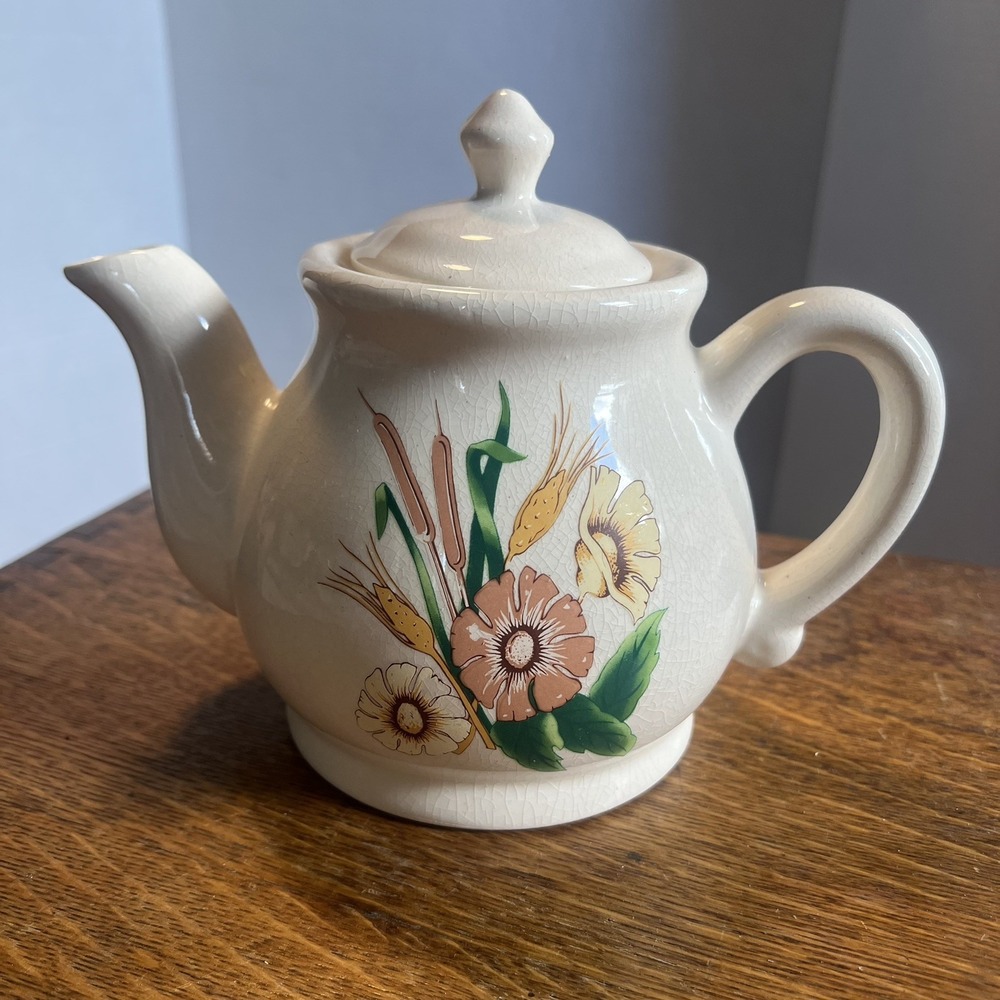 Vintage Japan Teapot - Yellow and Orange Daisy & Poppy Flowers BOHO, Cottagecore